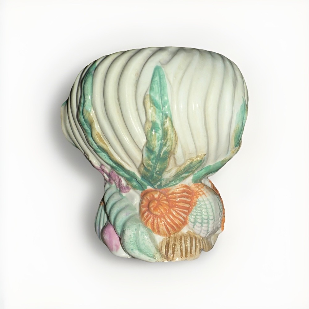 Vintage Ceramic Seashell Starfish Vase Pastel Coastal Nautical Decor Planter